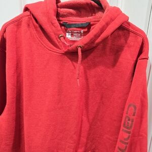 Carhartt Men's Red Hooded Sweatshirt with Sleeve Logo